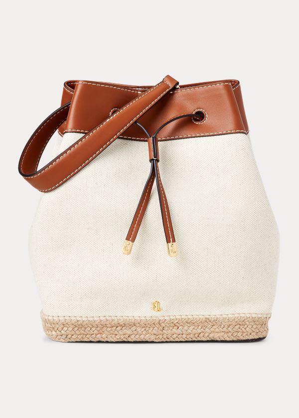 Bolsa Ralph Lauren Mujer Creme / Marrom - Canvas Debby Drawstring - WGXEO7168